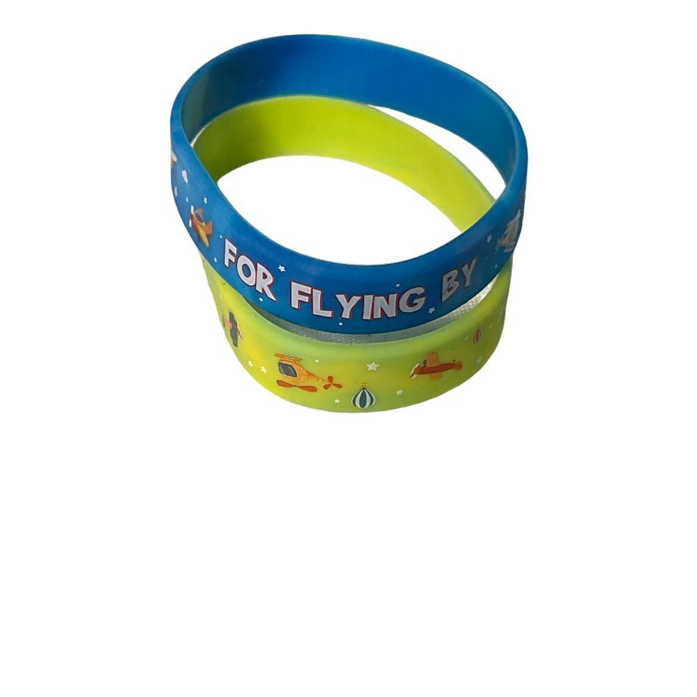 Colorful 'For Flying By' Aviation Theme Silicone Wristbands for Kids